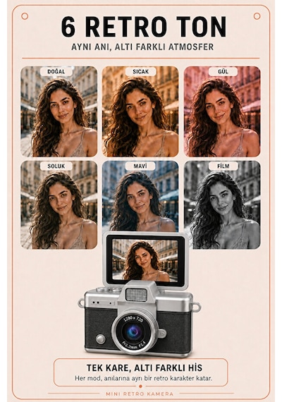 Solvis Mini Dijital Kamera Retro Tasarım Hd Video Selfie Çekim 180 Döndürülebilir Ekran Taşınabilir Kamera