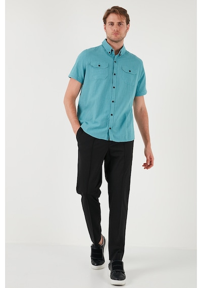 Buratti Düğmeli Yaka Pamuklu Slim Fit Cepli Erkek Gömlek Cf21S111153 Petrol