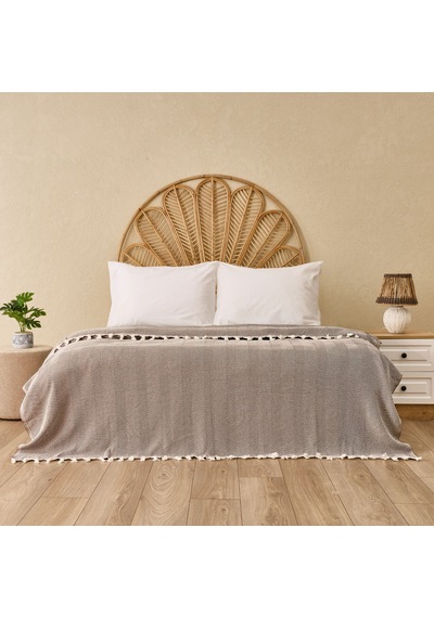 Soft Econo Çift Kişilik Yatak Örtüsü - Ekru / Kahverengi - 200x220 Cm Çok Renkli