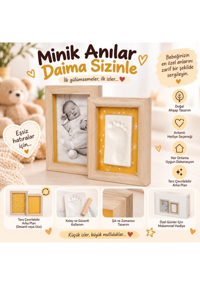 Bebekler İçin İlk İzler Anı Kiti Çift Çerçeve Bej