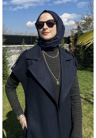 Rabia Şamlı Apoletli Lacivert Yelek Normal