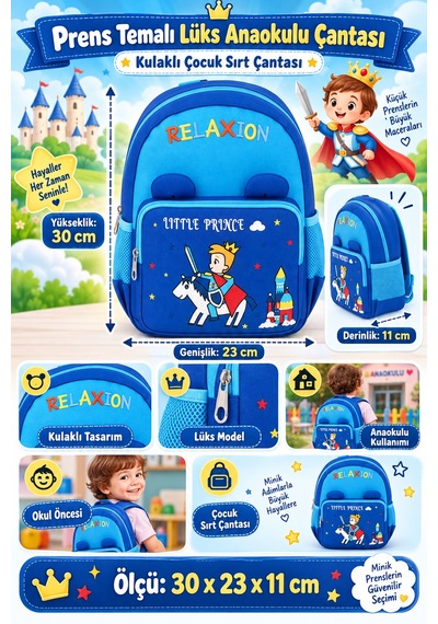 Küçük Prens Little Prince Anaokulu Okul Çantası Lüks Kulaklı Çocuk Sırt Çantası 30 X 23 X 11 Cm Çok Renkli