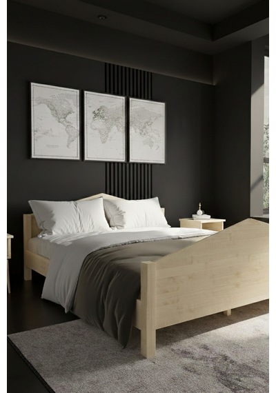 Renazzo Mi Lano Piramit Masif Ahşap Karyola Ve 2 Adet Natürel 160x200 Natürel - 160 X 200