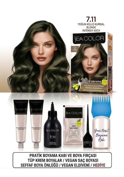 Sea Color Set Saç Boyası 7.11 Yoğun Küllü Kumral 2 Li +pratik Boya Kabı