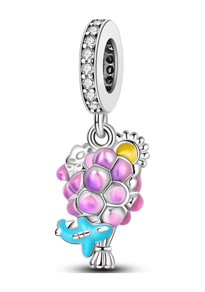 Güneşli Pembe Balonlar Sallantılı Charm Gümüş