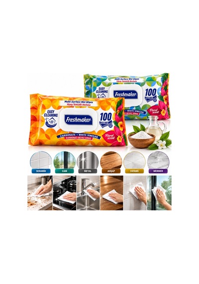 Freshmaker Eko Yüzey Temizlik Havlusu 100 Yaprak Karbonat Beyaz Sirke- 12'li Paket Tekli