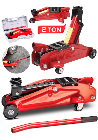 Schatz 2 Ton Tekerlekli Arabalı Hidrolik Timsah Kriko Çantalı Kırmızı
