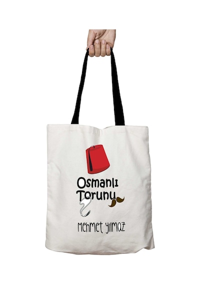 Art Hediye Siyah Kulplu Kişiye Özel Osmanlı Torunu Fes Yıkanabilir Okul Omuz Çanta Çok Renkli