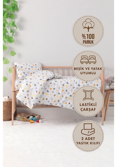 Baby %100 Pamuk Astronot Bebek Nevresim Takımı - Gri