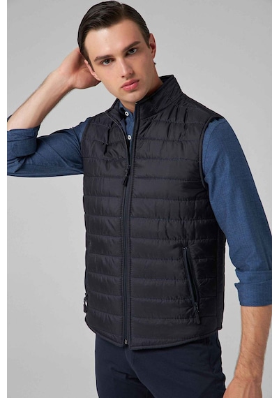 D's Damat Ds Damat Regular Fit Lacivert Dik Yaka Elyaf Dolgulu Mevsimlik Fermuarlı Yelek Mont 7HF07ORT42611