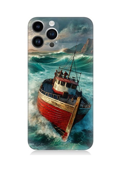Apple Uyumlu iPhone 14 Pro  Kırmızı Gemi Desenli Silikon Kılıf
