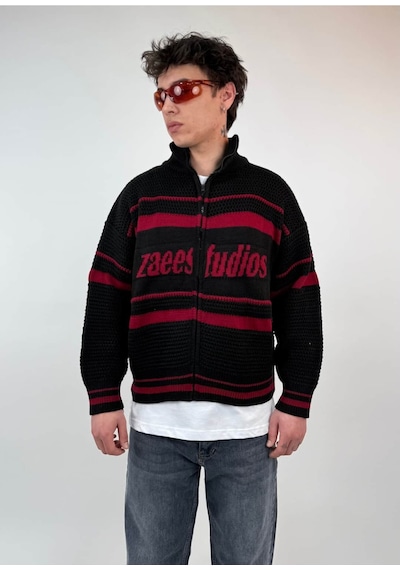 Zaee Studio Stripe Knit Crop Boy Triko Ceket Bordo