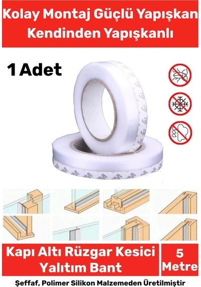 Ses Böcek Toz Önleyici Rüzgar Kesici Kapı Pencere Isı Izolasyon Yalıtım Şeffaf Şerit Bant 5mt 1 Adet