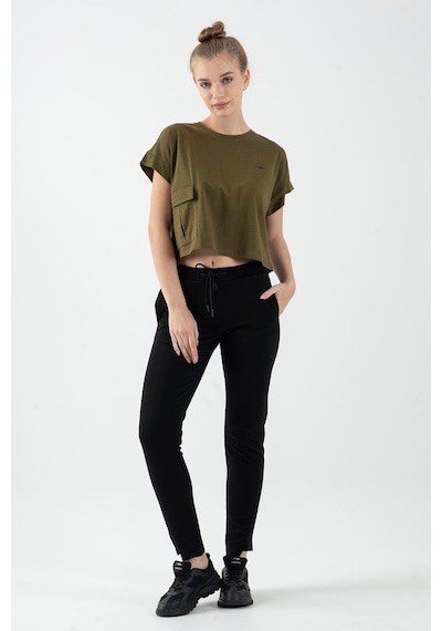 Maraton Sportswear Comfort Kadın Bisiklet Yaka Kısa Kol Basic Zeytin Crop Top 20856 Zeytin Yeşili Yeşil