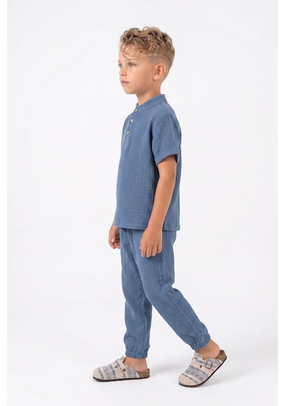 Mnk Baby & Kids Pamuklu Müslin Kumaş Yazlık Uzun Pantolon Kısa Kol Rahat Takım M00842 Indigo Mnk Baby & Kids Pamuklu Müslin Kumaş Yazlık Uzun Pantolon Kısa Kol Rahat Takım M00842 Indigo