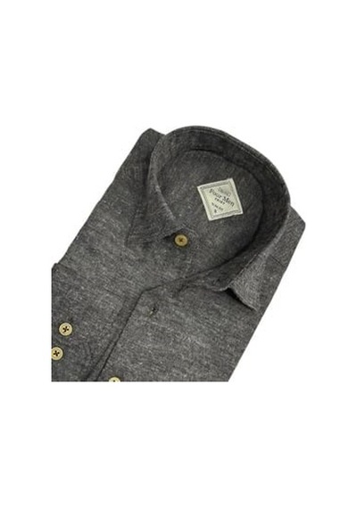 Klasik  Cotton Uzun Kollu Terletmeyen Kışlık Flanel Kumaş Koyu Gri Gömlek Slim Fit Koyu Gri