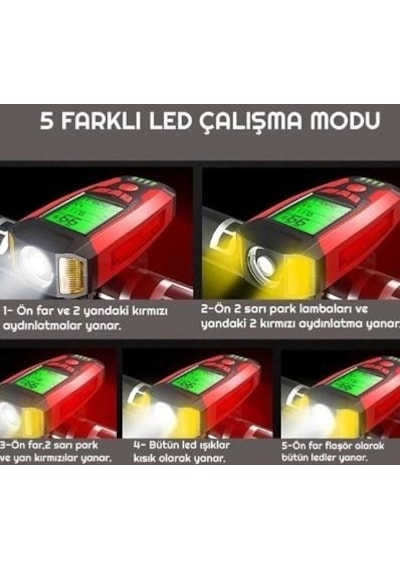 Forte Gt 3 In 1 Bisiklet El Feneri 5 Led Fonksiyonlu Km Sayaçlı Su Geçirmez Far Mavi