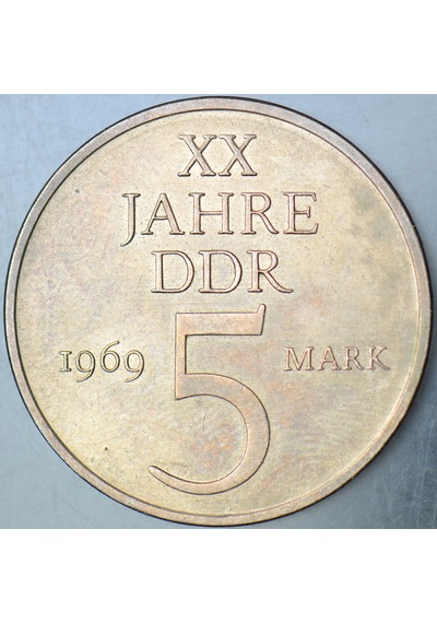 Doğu Almanya 5 Mark 1969 Sirkülasyon Hatıra-ddr 20. Yıl Demokratik Almanya.