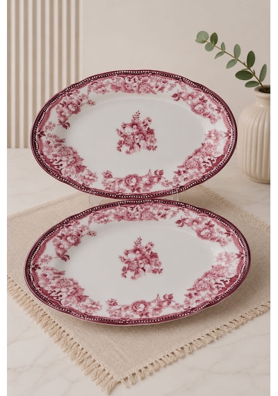 Porser Porselen Velour Maroon Fulya Kayık Tabak Seti 22cm 2 Parça Çok Renkli