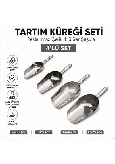 Tartım Küreği Seti - Paslanmaz Çelik 4lü Set Şaşula