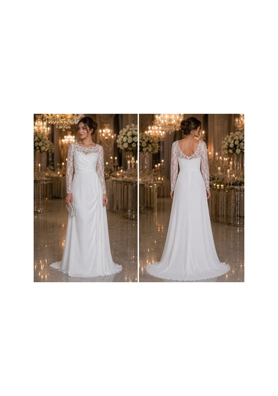 Gül&can Butik Beyaz Dantel Detaylı Uzun Abiye Elbise Beyaz