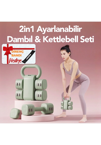 Ayarlanabilir Modüler Kettlebell Ve Dambıl Seti 5 Kg Ev Fitness Ve Güç Antrenman 5 Kg + Yeşil Renk Direnç Bandı