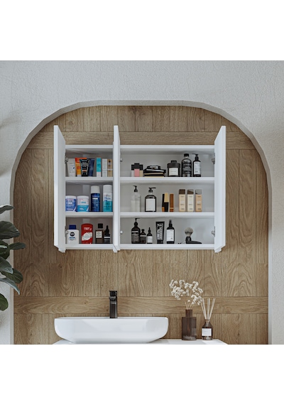 Banyo Dolabı Kulpsuz 3 Kapaklı Mdf 90 Cm Aynalı Banyo Üst Dolabı Mat Beyaz Banyo Dolabı Kulpsuz 3 Kapaklı Mdf 90 Cm Aynalı Banyo Üst Dolabı Mat Beyaz