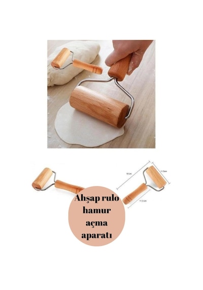 Ahşap Saplı Rulo Hamur Açma Aparatı Pürüzsüz Merdane Oklama Baklava Börek Bazlama Açma