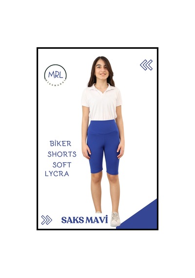 Biker Şort Yüksek Bel İç Göstermez Esnek Yumuşak Likralı Soft Tbiker Basics Saks Mavi Mavi