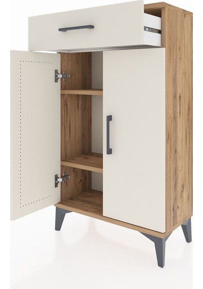Arges Komodin 2 Raflı Tek Çekmeceli 2 Kapaklı 60x30x106 Çam-a... Çam