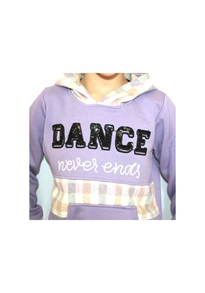 Milenawear by Milena Dance Nakışlı Cepli Kapüşonlu Kalın Kız Alt Üst Takım Mor