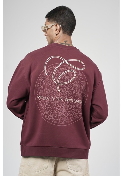 Bisiklet Yaka Baskılı Nakış Detaylı Erkek Sweatshirt Bordo