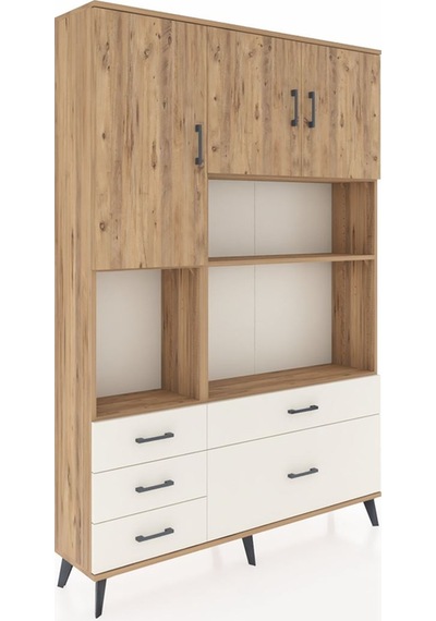 Arges Dolap 8 Raflı 5 Çekmeceli 3 Kapaklı 132x30x195 Çam-çam/... Çam