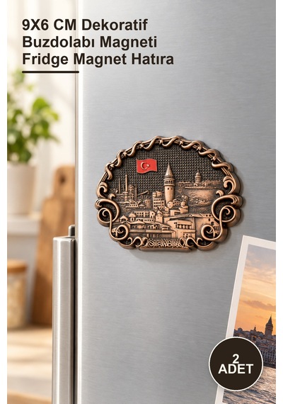 2 Adet İstanbul Yöresel Metal Magnet 9x6 Cm Dekoratif Buzdolabı Magneti Fridge Magnet Hatıra