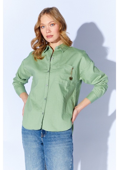Manche Çağla Broş Detaylı Oversize Tek Cepli Gabardin Gömlek Mkw168174-01