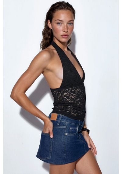 Hiccup Busem Kadın Payetli Halter Crop Bluz Siyah