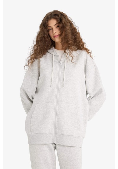Defacto Oversize Geniş Kalıp Kapüşonlu Fermuarlı Sweatshirt V4233az25wngr256 Gri