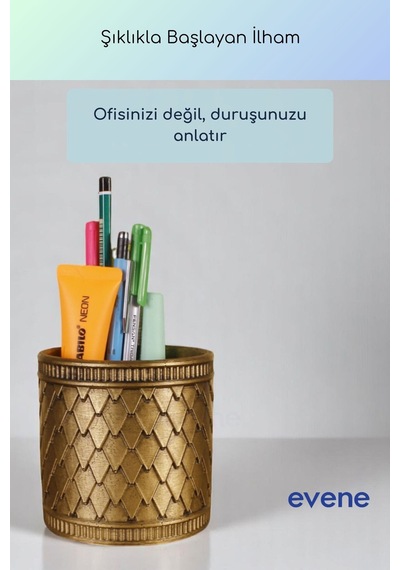 Kalemlik Masa Kalemliği Organizer Kalemlik Altın Eskitme Renk Model 87 Çok Renkli