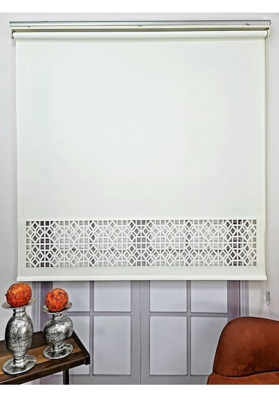 Stor Perde Desenli Lazer Kesim Kalın Kumaşlı Ml104 Ekru