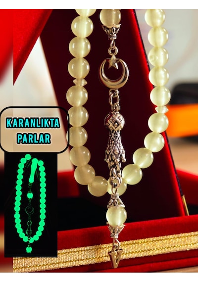 Kedi Gözü Tesbih Gece Karanlıkta Parlayan Model Kişiye Özel Harfli Hediyelik Tesbih Küre Kesim Fosforlu Tesbih Haki