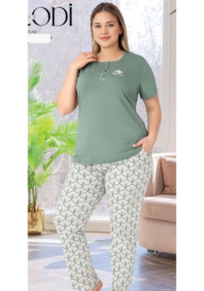 Melodi 8070 Kısa Kol %100 Pamuk Kadın Pijama Takımı V1 Yeşil