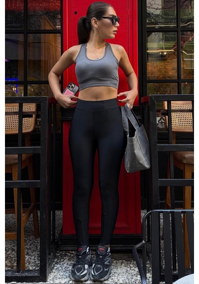 Madmext Boyalı Gri Active Fit Bravie Tayt Mg2813 SiYAH L