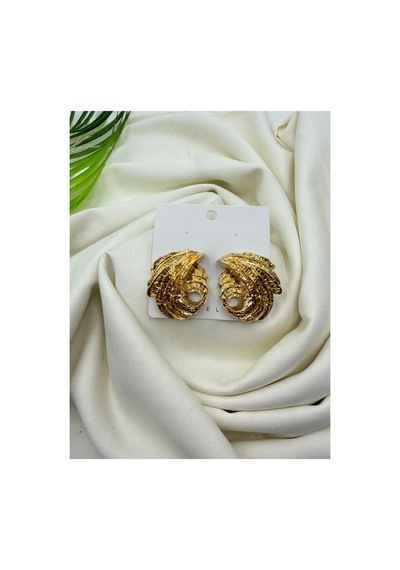 Alter Gold Renk Vintage Dokulu Spiral Form Premium Küpe Seti Kadın Altın