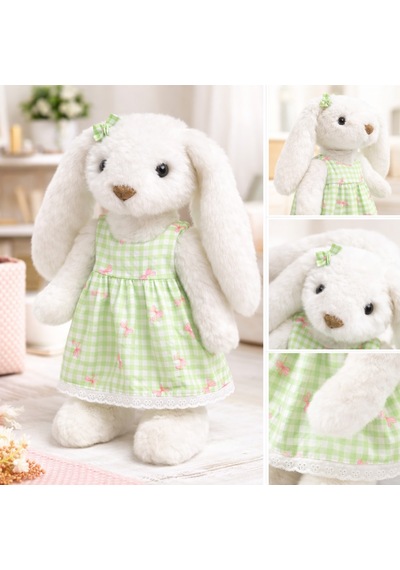 Elbiseli Beyaz Tavşan Peluş Oyuncak 45 Cm 001 - Beyaz