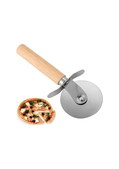 Pizza Kesici Ahşap Saplı Paslanmaz Çelik, Yuvarlak Bıçaklı Pizza Dilimleyici Ergonomik, Dayanıklı, Şık T Diğer