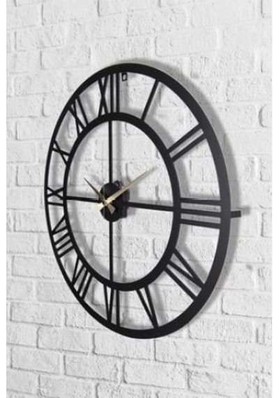 Dez Roma Rakamlı Metal Siyah Duvar Saati 50x50 Cm Siyah