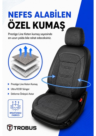 Dacia Sandero 2008+ Uyumlu Prestige Line Keten Serisi Siyah Koltuk Kılıfı 25843472