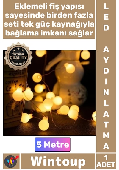 Led Dekoratif Işık Yılbaşı Süsleme Şeffaf Kablo Fişli Eklemeli 5 Metre 28 Led Gün Işığı Aydınlatma