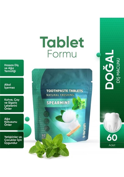 Tbrush Smokers Beyazlatıcı Activated Charcoal&Nane Aromalı Diş Macunu Tableti - 60Tablet