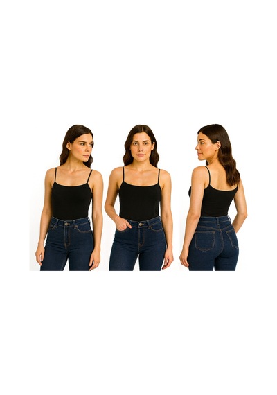 İngegno Body İp Askılı Model Örme Kumaş Viskon Siyah Ve Beyaz Renk